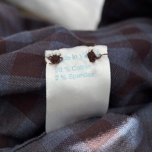 Twillory Untuckable Tailored Fit Shirt Brown Blue Check S-M Button Down Mens - Picture 7 of 7